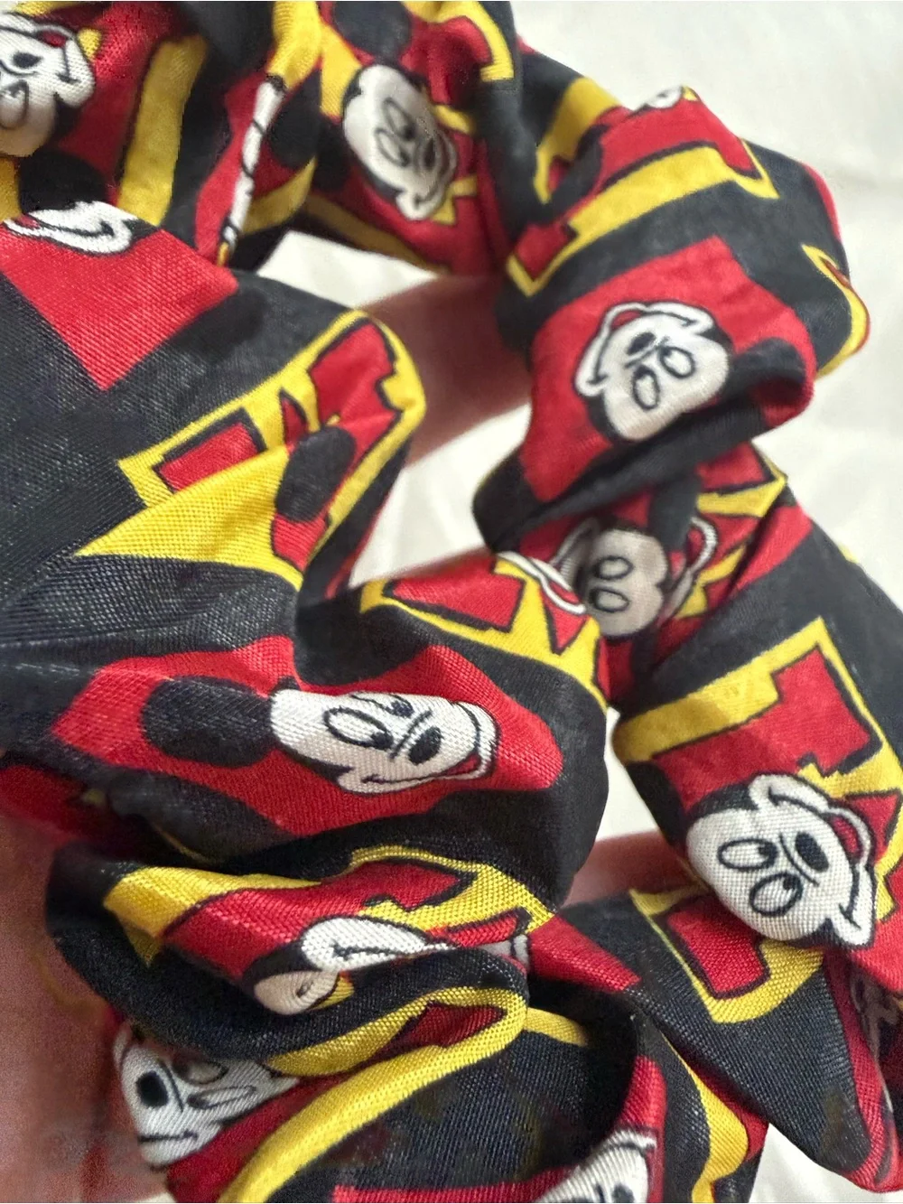 VTG Disney Mickey Mouse Black, Red & Yellow Scrunchie Hair Accessory